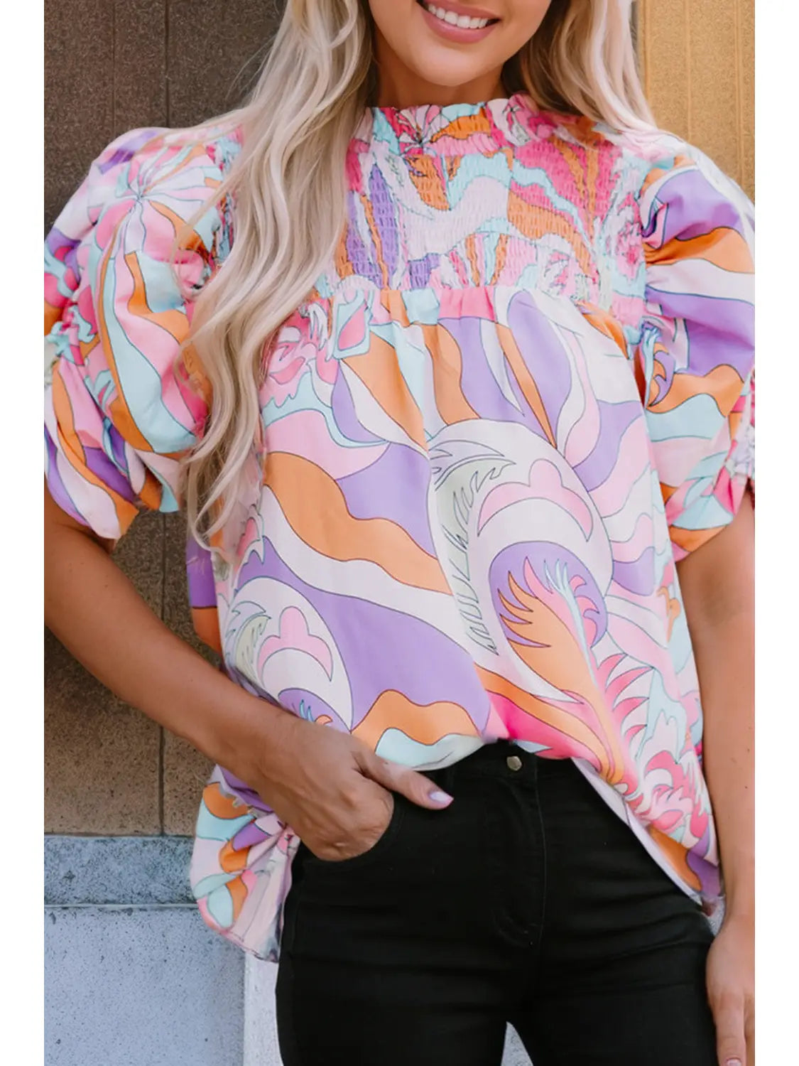 Abstract Bubble Sleeve Top