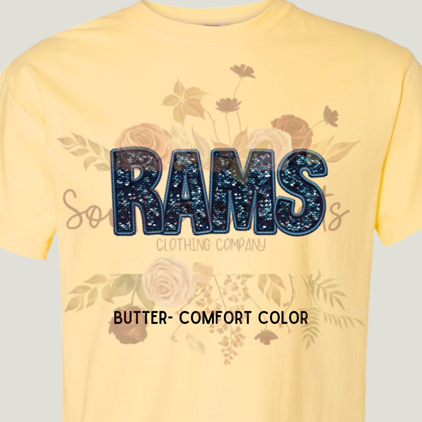 Faux Embroidery Sequin Rams T-Shirt