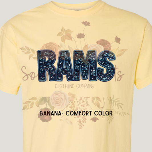 Faux Embroidery Sequin Rams T-Shirt