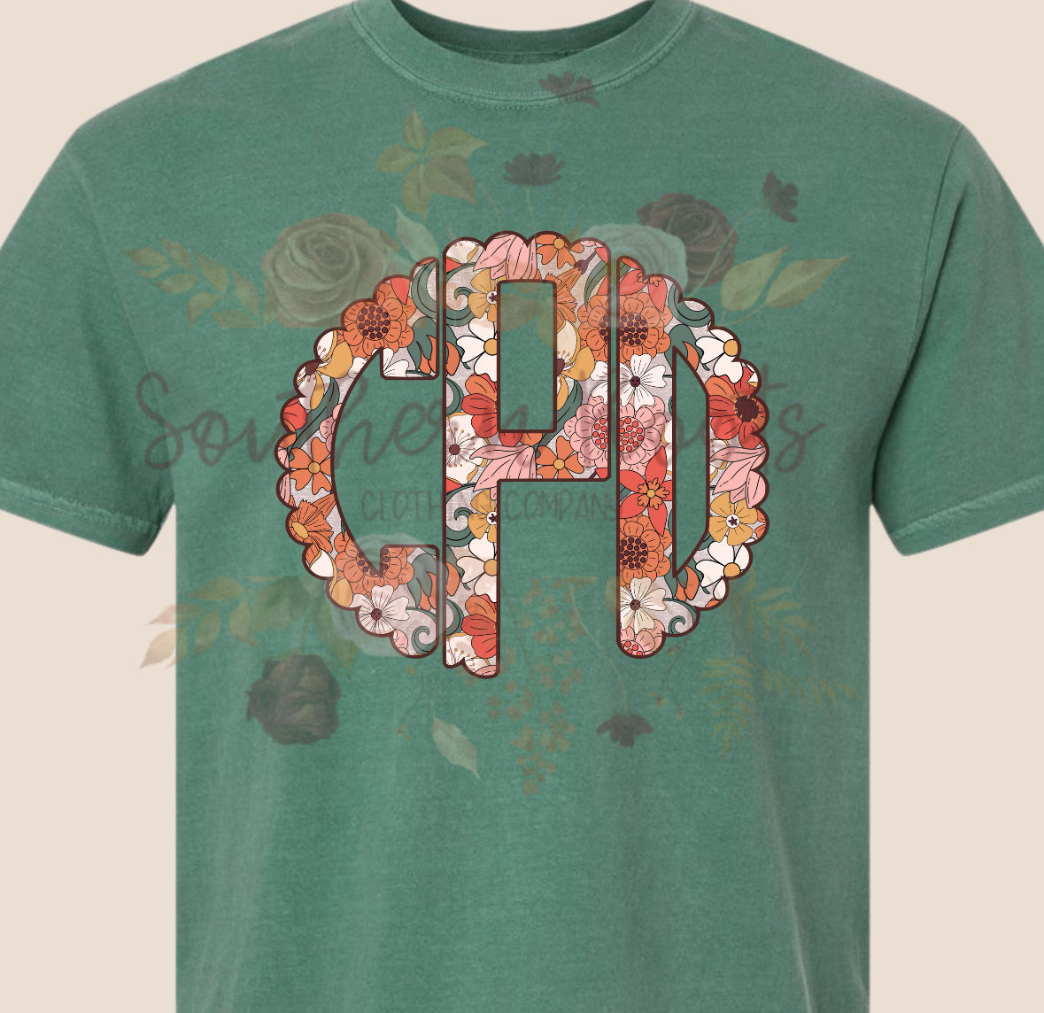 Scalloped Floral Boho Monogram T-Shirt