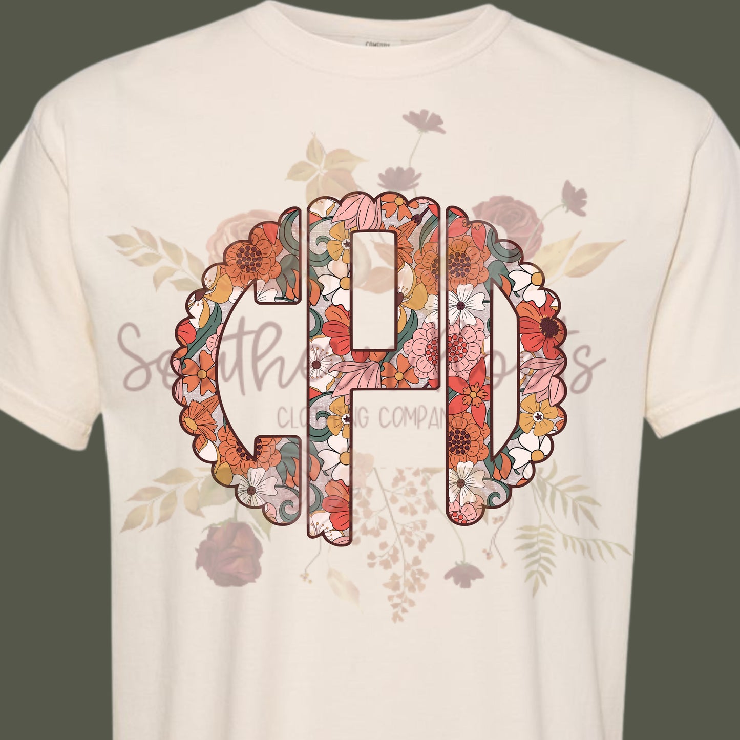 Scalloped Floral Boho Monogram T-Shirt