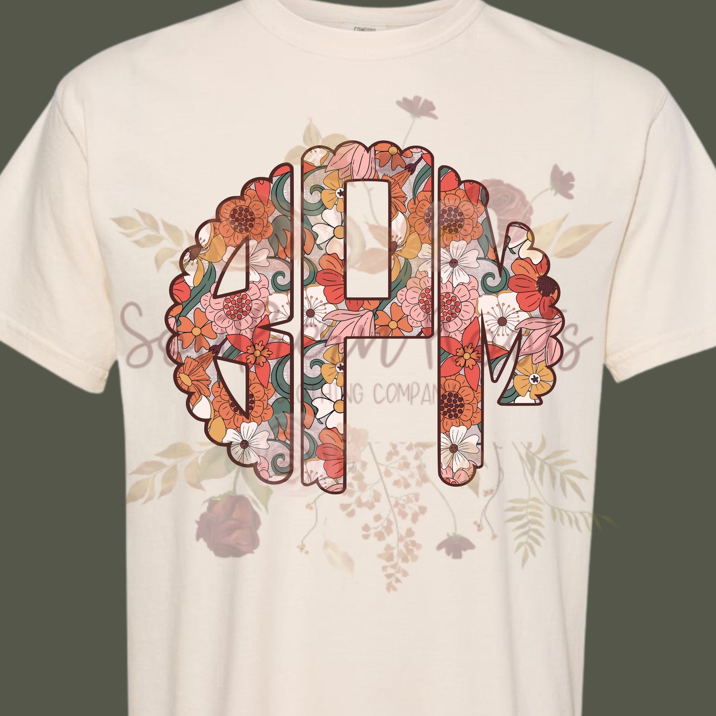 Scalloped Floral Boho Monogram T-Shirt