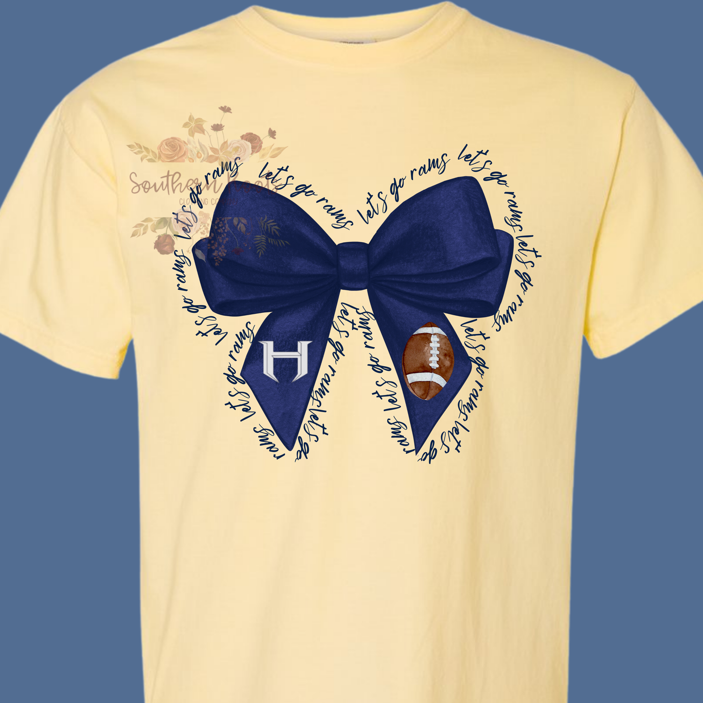 Water Color "Let's Go Rams" Coquette Headland Football T-Shirt