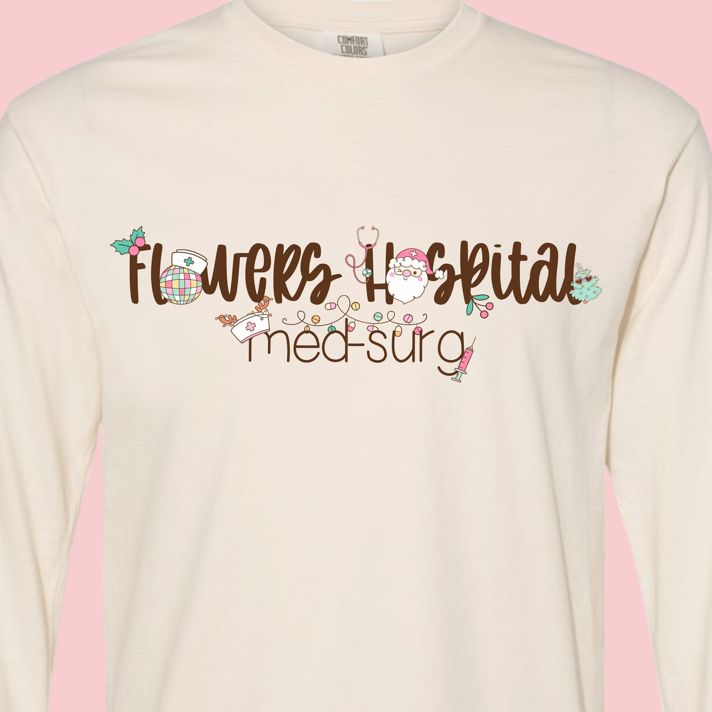 Retro Christmas Flowers Hospital T-Shirt