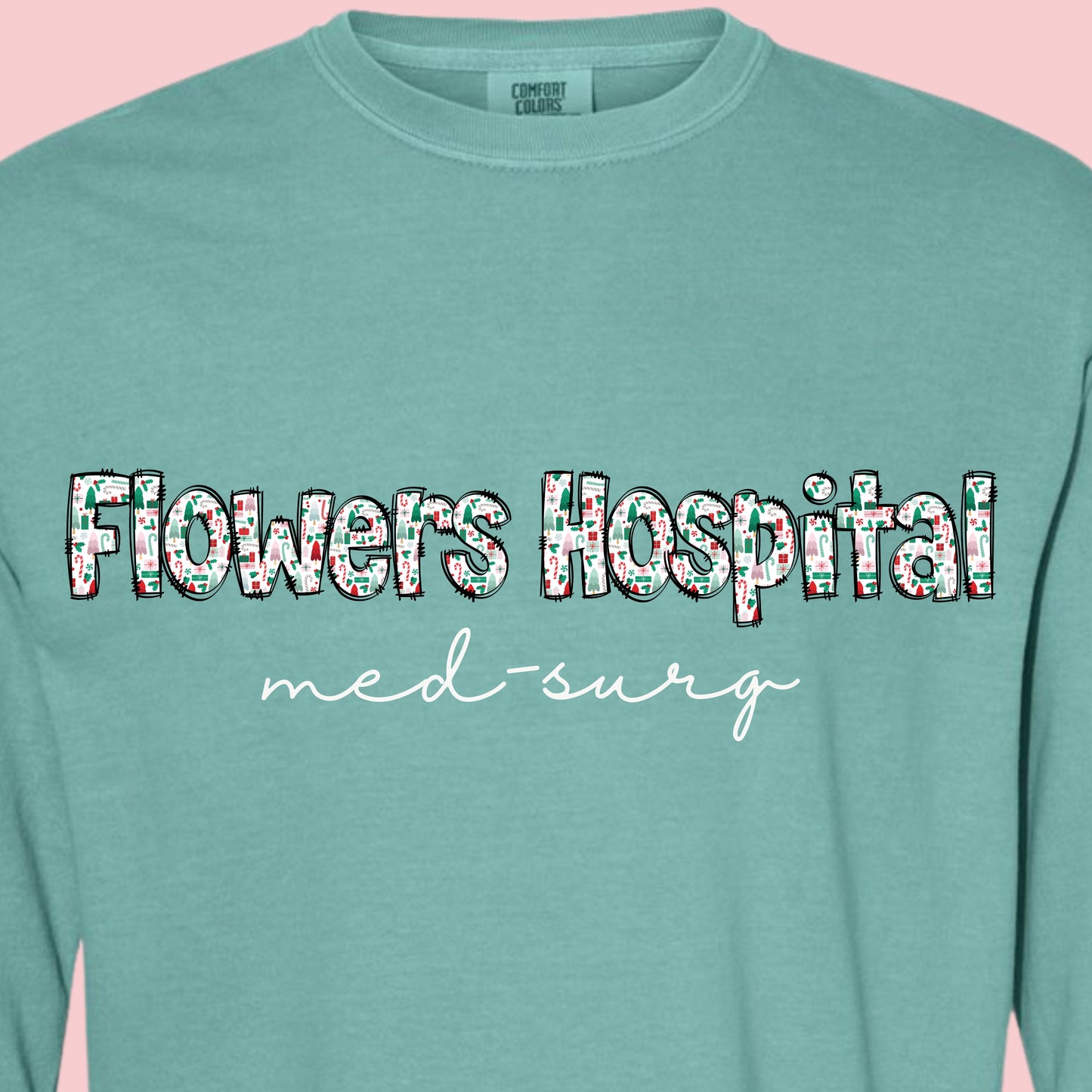 Christmas Doodle Letter Flowers Hospital T-Shirt